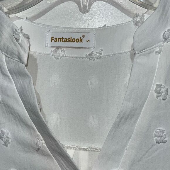Fantaslook Women's White Swiss Dot V-Neck Flutter Short Sleeve Blouse Size Small - Picture 4 of 9
